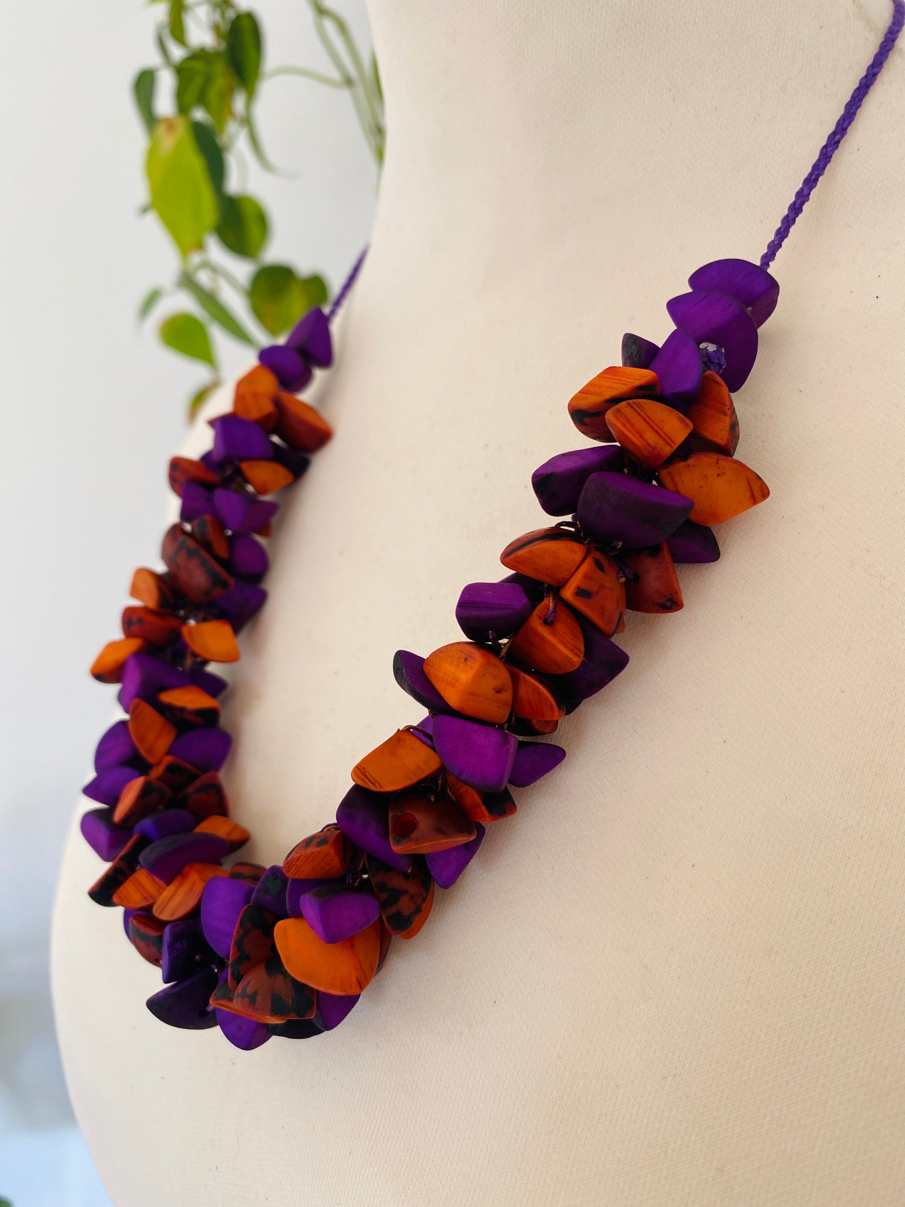 Purple & Orange Trocitos Necklace Set